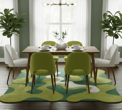 Custom Made Hand Tufted Green Modern Abstract Design Wool shape Rug.