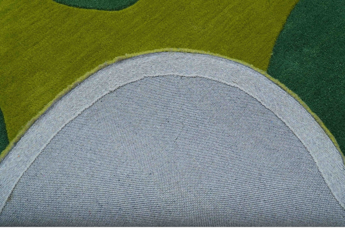 Custom Made Hand Tufted Green Modern Abstract Design Wool shape Rug.