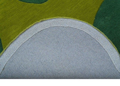 Custom Made Hand Tufted Green Modern Abstract Design Wool shape Rug.