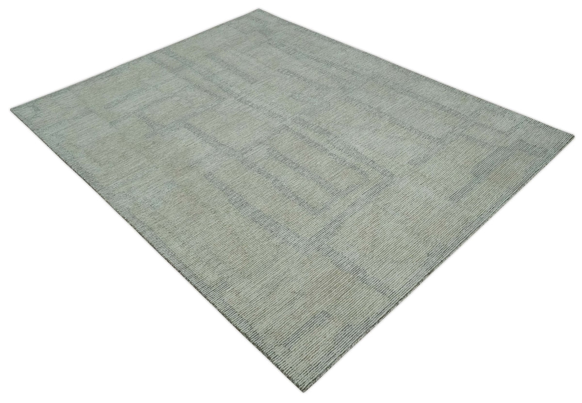 Custom Made Hand Tufted Ivory, Olive and Charcoal Modern Abstract Stripes Design Rug.