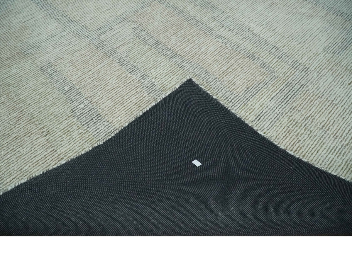 Custom Made Hand Tufted Ivory, Olive and Charcoal Modern Abstract Stripes Design Rug.