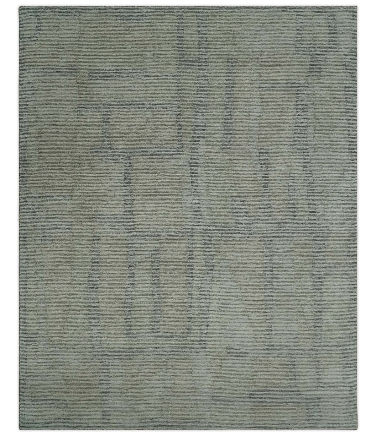 Custom Made Hand Tufted Ivory, Olive and Charcoal Modern Abstract Stripes Design Rug.