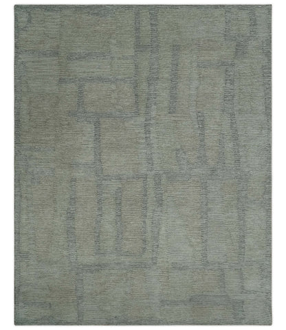 Custom Made Hand Tufted Ivory, Olive and Charcoal Modern Abstract Stripes Design Rug.