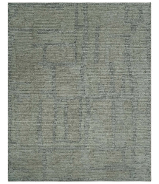 Custom Made Hand Tufted Ivory, Olive and Charcoal Modern Abstract Stripes Design Rug.