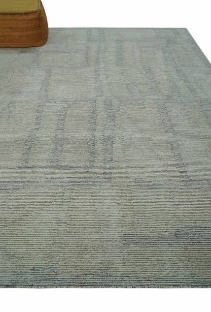 Custom Made Hand Tufted Ivory, Olive and Charcoal Modern Abstract Stripes Design Rug.