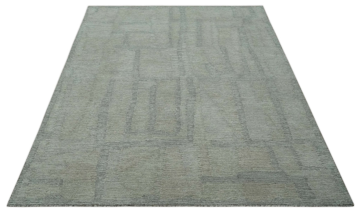 Custom Made Hand Tufted Ivory, Olive and Charcoal Modern Abstract Stripes Design Rug.