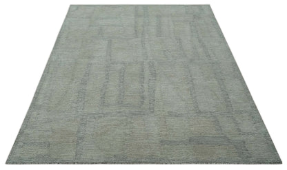 Custom Made Hand Tufted Ivory, Olive and Charcoal Modern Abstract Stripes Design Rug.