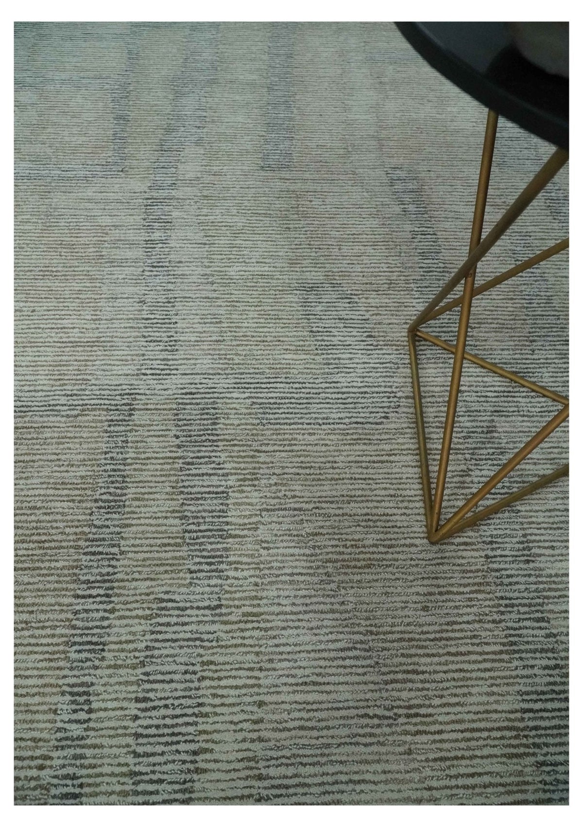 Custom Made Hand Tufted Ivory, Olive and Charcoal Modern Abstract Stripes Design Rug.