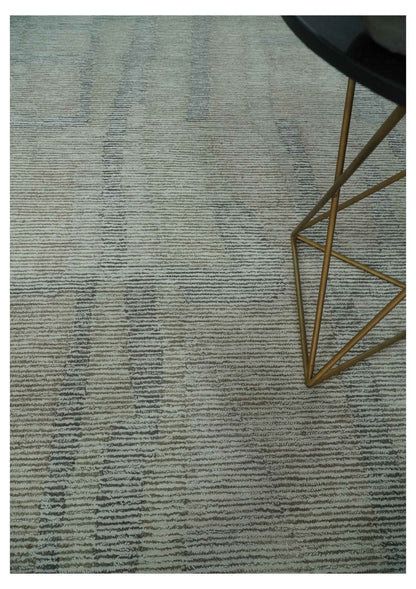 Custom Made Hand Tufted Ivory, Olive and Charcoal Modern Abstract Stripes Design Rug.
