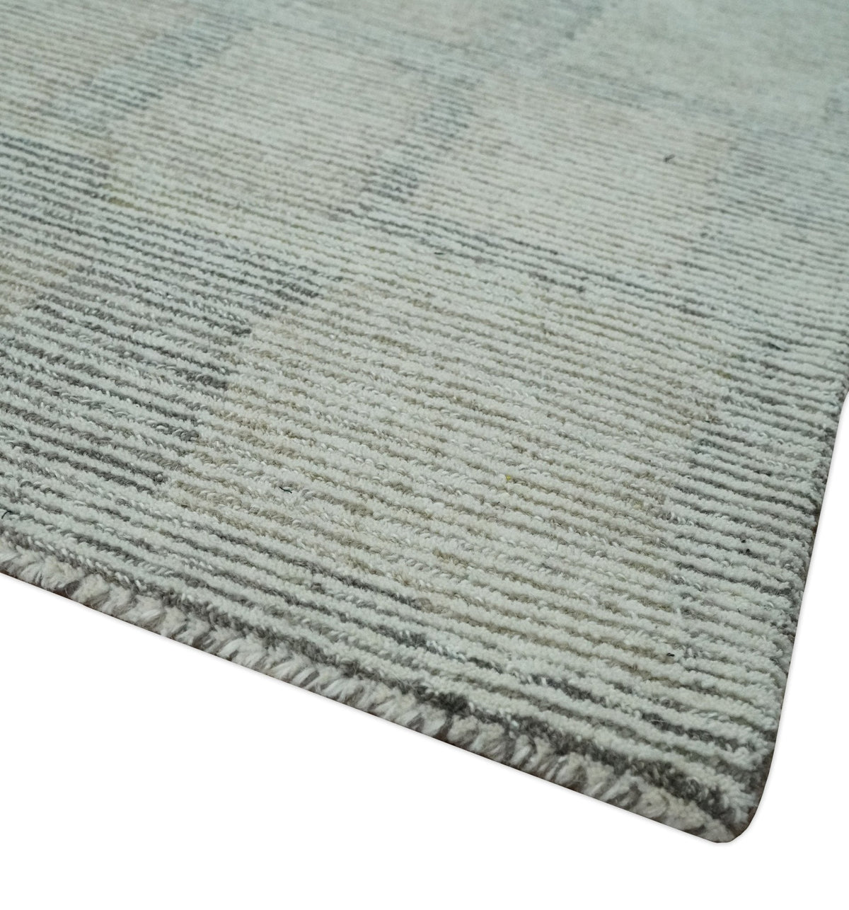 Custom Made Hand Tufted Ivory, Olive and Charcoal Modern Abstract Stripes Design Rug.