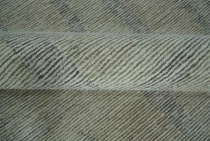 Custom Made Hand Tufted Ivory, Olive and Charcoal Modern Abstract Stripes Design Rug.