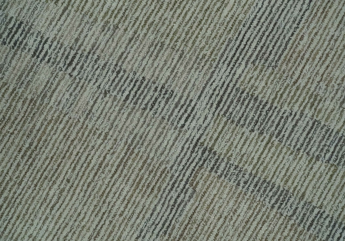 Custom Made Hand Tufted Ivory, Olive and Charcoal Modern Abstract Stripes Design Rug.