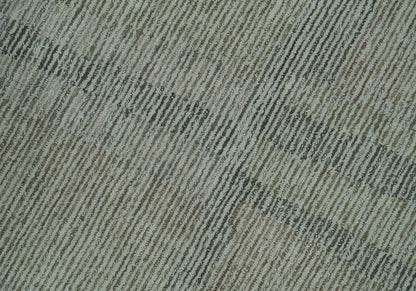 Custom Made Hand Tufted Ivory, Olive and Charcoal Modern Abstract Stripes Design Rug.