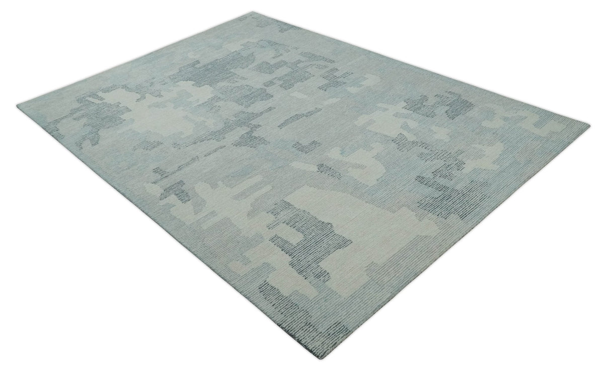 Custom Made Hand Tufted Ivory, Silver, Gray and Charcoal Modern Abstract Design Rug.