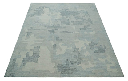 Custom Made Hand Tufted Ivory, Silver, Gray and Charcoal Modern Abstract Design Rug.