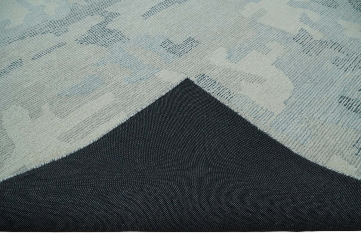 Custom Made Hand Tufted Ivory, Silver, Gray and Charcoal Modern Abstract Design Rug.