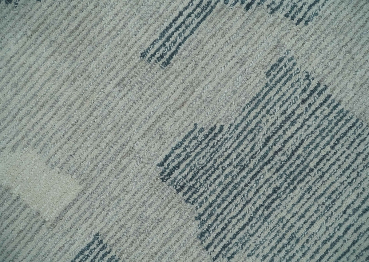 Custom Made Hand Tufted Ivory, Silver, Gray and Charcoal Modern Abstract Design Rug.