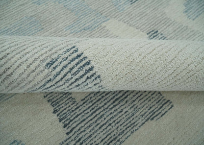 Custom Made Hand Tufted Ivory, Silver, Gray and Charcoal Modern Abstract Design Rug.