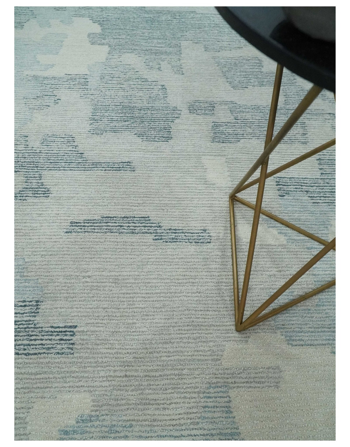 Custom Made Hand Tufted Ivory, Silver, Gray and Charcoal Modern Abstract Design Rug.