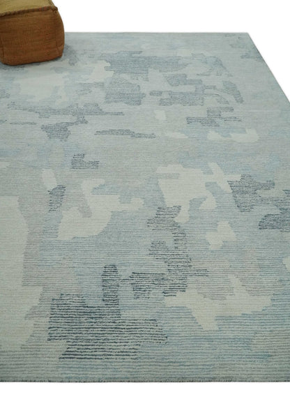 Custom Made Hand Tufted Ivory, Silver, Gray and Charcoal Modern Abstract Design Rug.