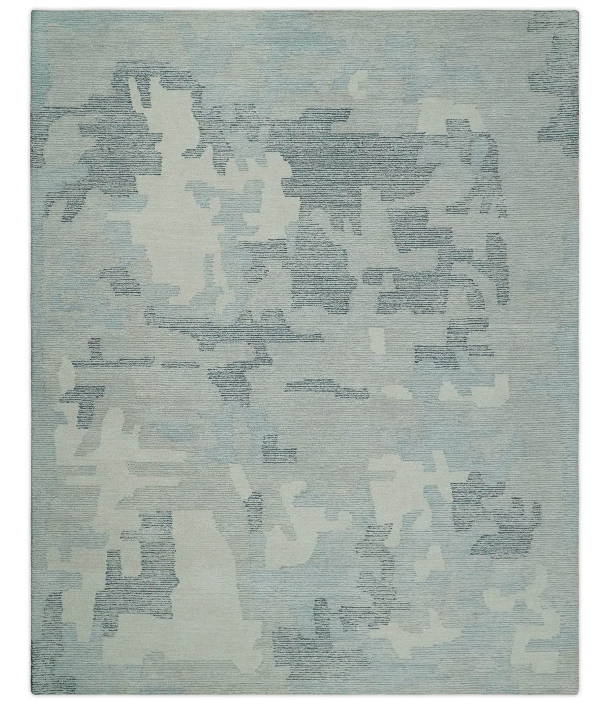 Custom Made Hand Tufted Ivory, Silver, Gray and Charcoal Modern Abstract Design Rug.