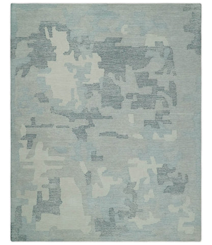 Custom Made Hand Tufted Ivory, Silver, Gray and Charcoal Modern Abstract Design Rug.