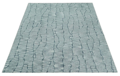 Custom Made Hand Tufted Multi Size Woolen Modern Ivory and Blue Area Rug.