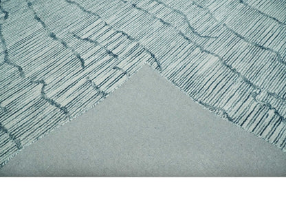 Custom Made Hand Tufted Multi Size Woolen Modern Ivory and Blue Area Rug.