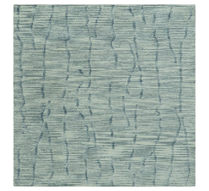 Custom Made Hand Tufted Multi Size Woolen Modern Ivory and Blue Area Rug.