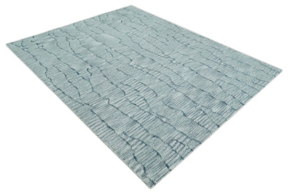 Custom Made Hand Tufted Multi Size Woolen Modern Ivory and Blue Area Rug.