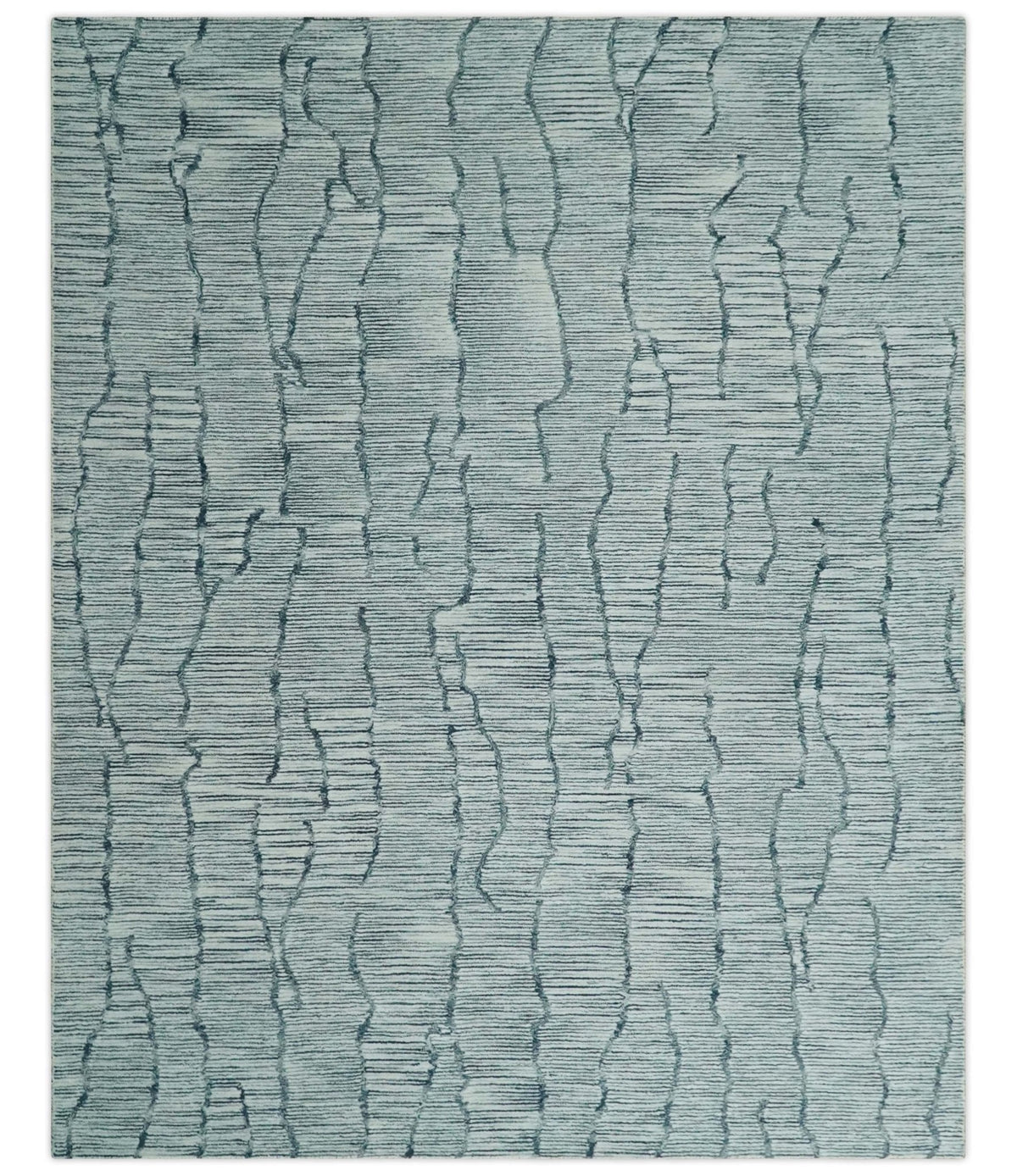 Custom Made Hand Tufted Multi Size Woolen Modern Ivory and Blue Area Rug.