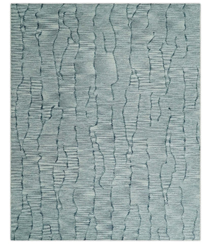 Custom Made Hand Tufted Multi Size Woolen Modern Ivory and Blue Area Rug.