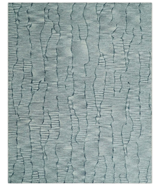 Custom Made Hand Tufted Multi Size Woolen Modern Ivory and Blue Area Rug.