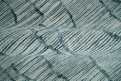 Custom Made Hand Tufted Multi Size Woolen Modern Ivory and Blue Area Rug.