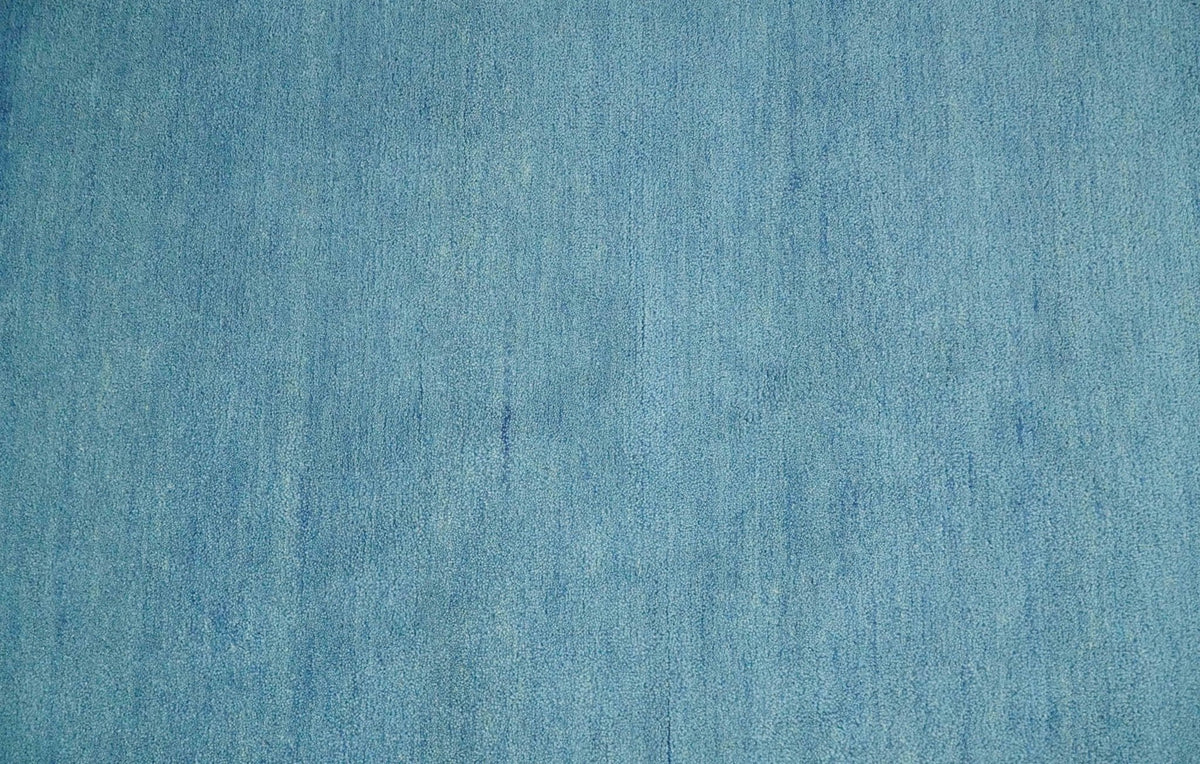 Custom Made Hand Tufted Solid Plane Light Blue Woolen wool Area Rug.