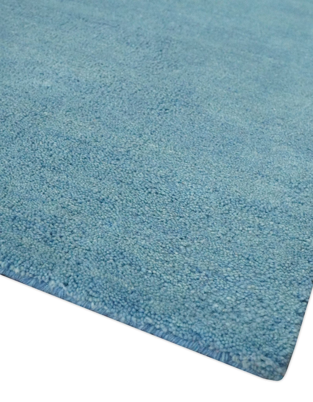 Custom Made Hand Tufted Solid Plane Light Blue Woolen wool Area Rug.
