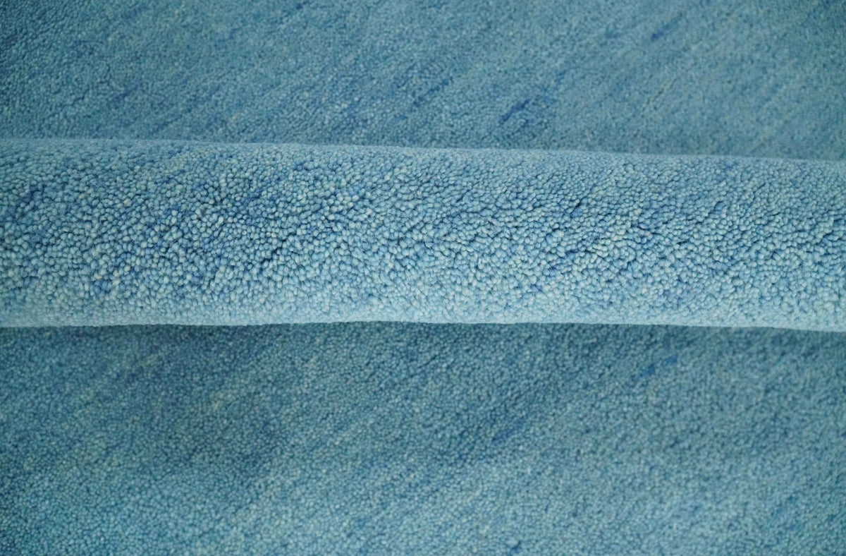 Custom Made Hand Tufted Solid Plane Light Blue Woolen wool Area Rug.