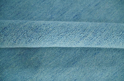 Custom Made Hand Tufted Solid Plane Light Blue Woolen wool Area Rug.