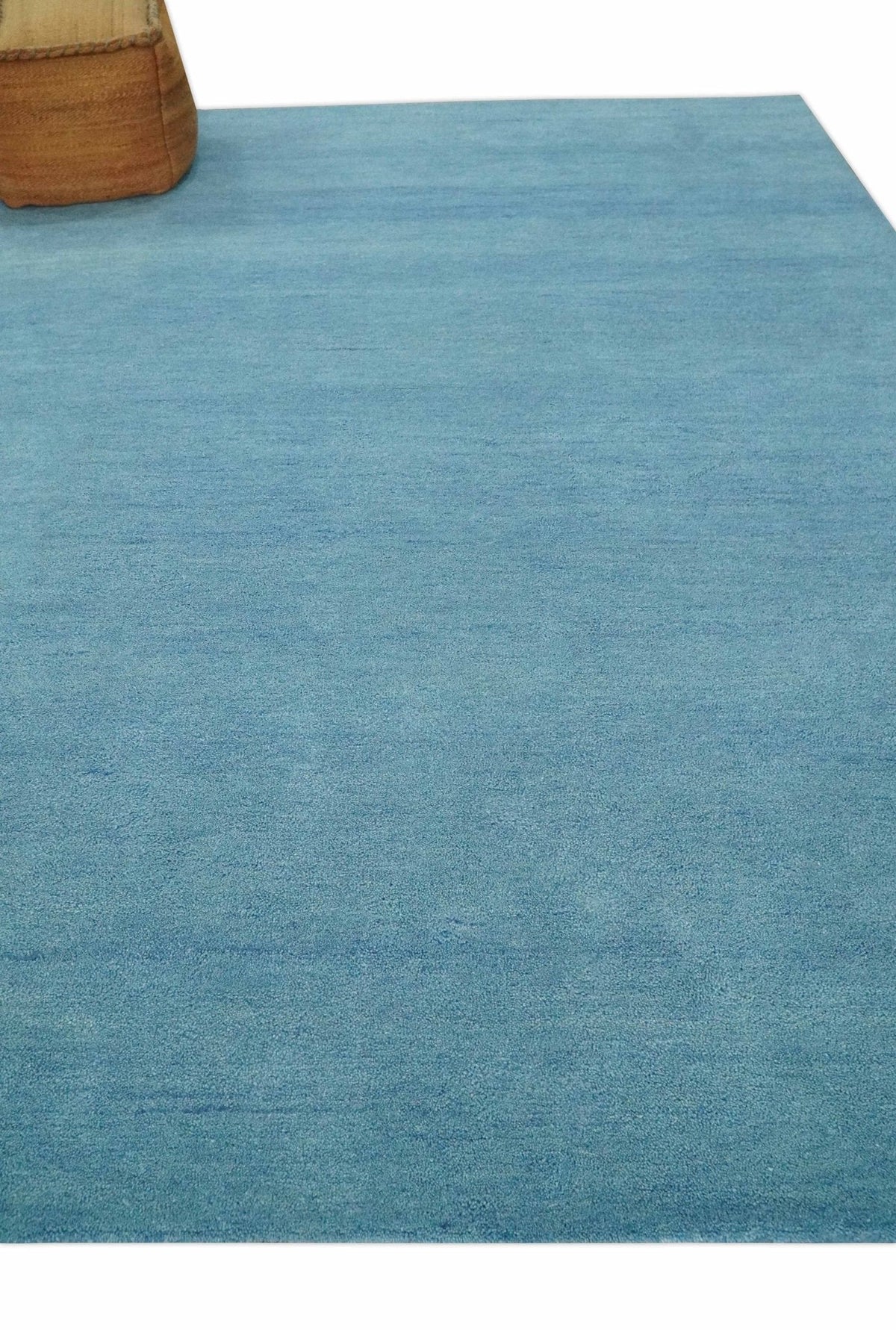 Custom Made Hand Tufted Solid Plane Light Blue Woolen wool Area Rug.