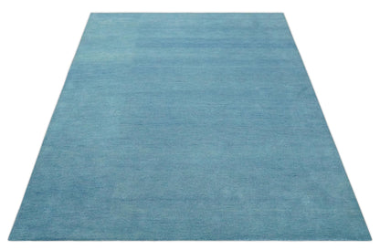 Custom Made Hand Tufted Solid Plane Light Blue Woolen wool Area Rug.