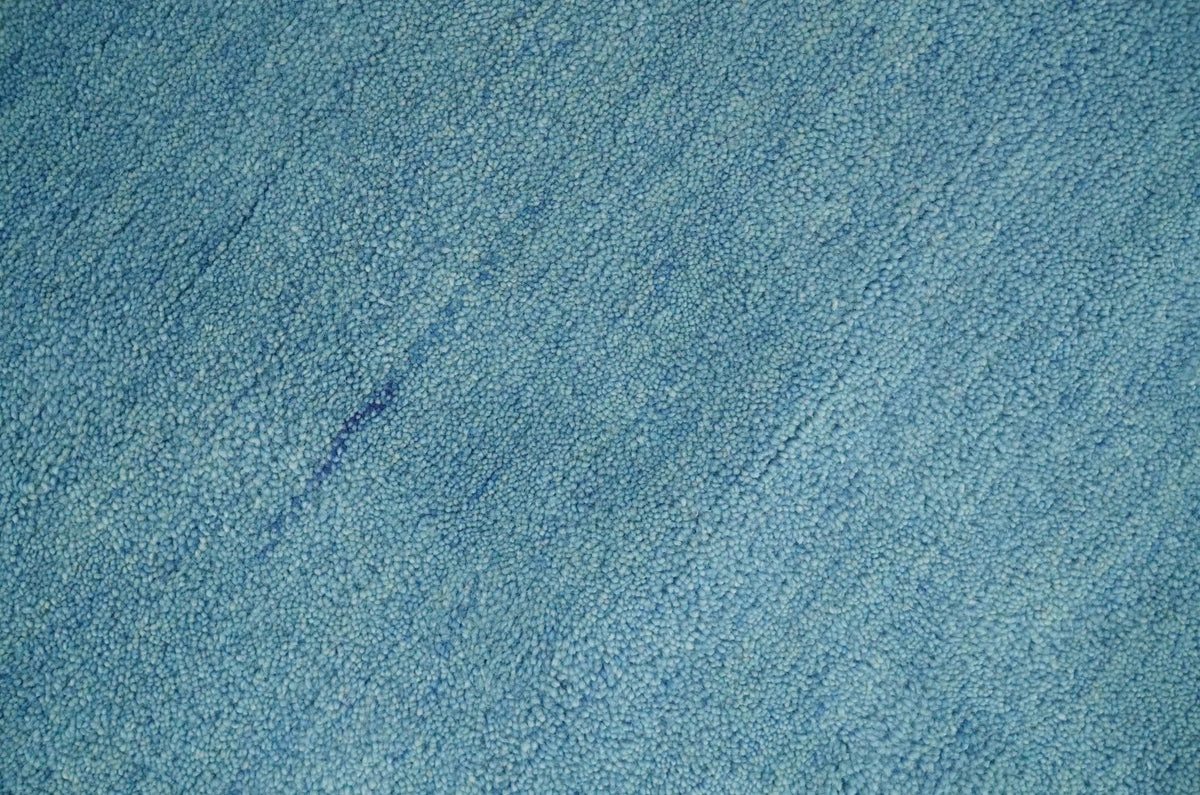 Custom Made Hand Tufted Solid Plane Light Blue Woolen wool Area Rug.