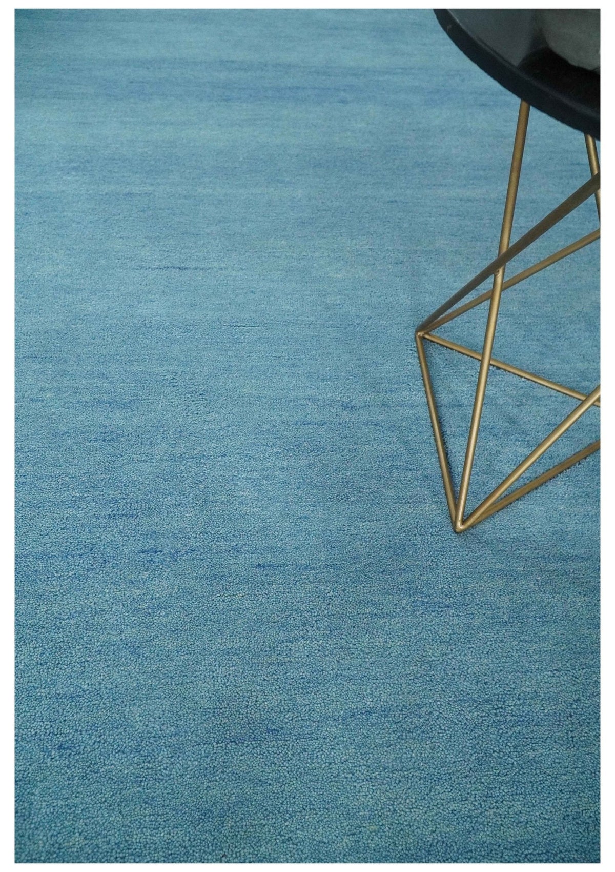 Custom Made Hand Tufted Solid Plane Light Blue Woolen wool Area Rug.