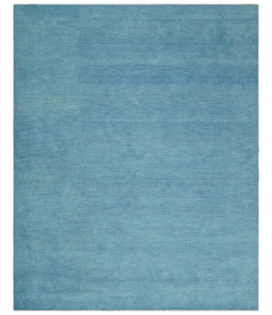 Custom Made Hand Tufted Solid Plane Light Blue Woolen wool Area Rug.