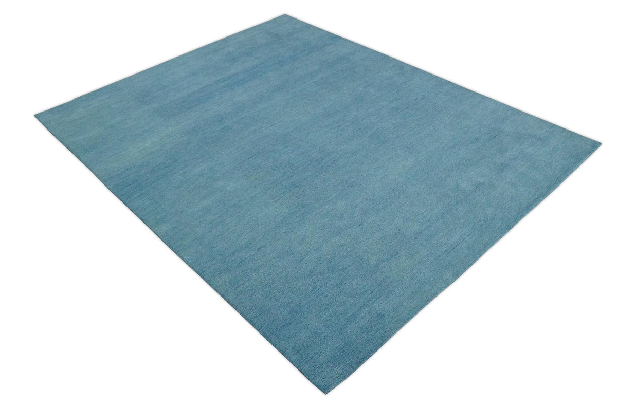 Custom Made Hand Tufted Solid Plane Light Blue Woolen wool Area Rug.
