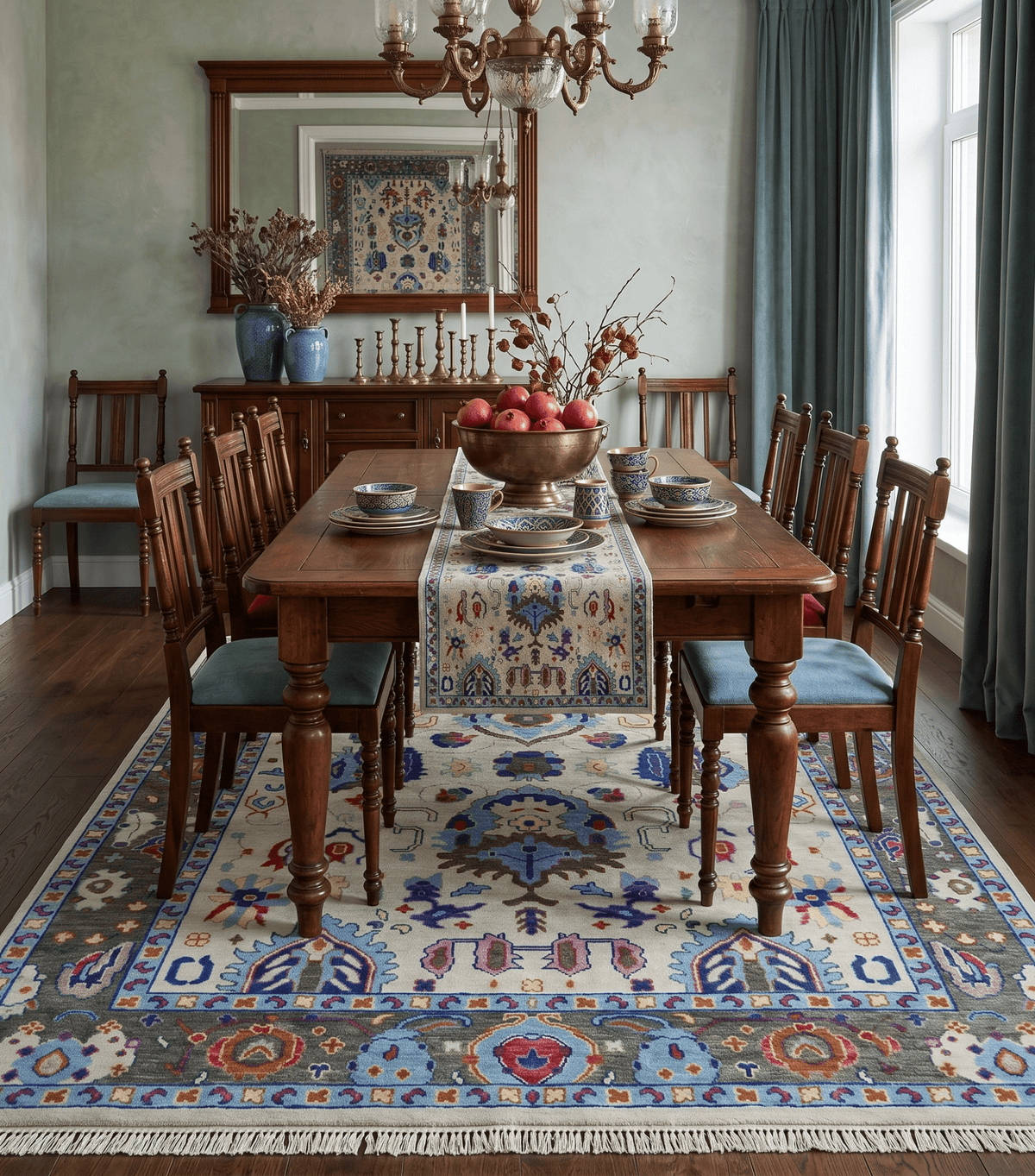 Custom Made Ivory and Gray  Hand knotted Traditional Oushak wool Area Rug.