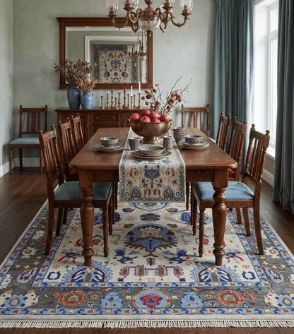 Custom Made Ivory and Gray  Hand knotted Traditional Oushak wool Area Rug.