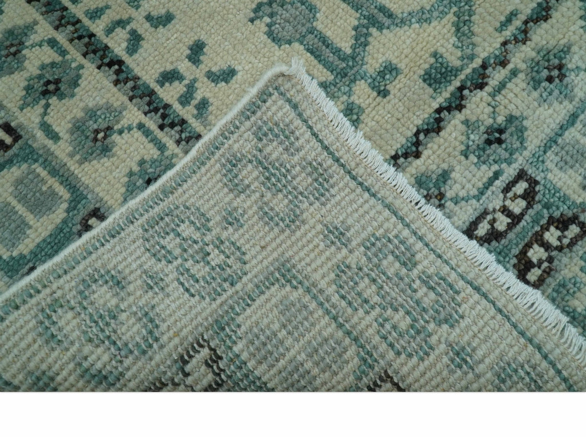 Custom Made Ivory And Gray Turkish Khotan Design Hand Knotted Wool Rug.