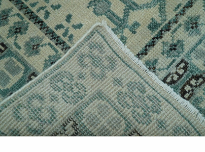 Custom Made Ivory And Gray Turkish Khotan Design Hand Knotted Wool Rug.