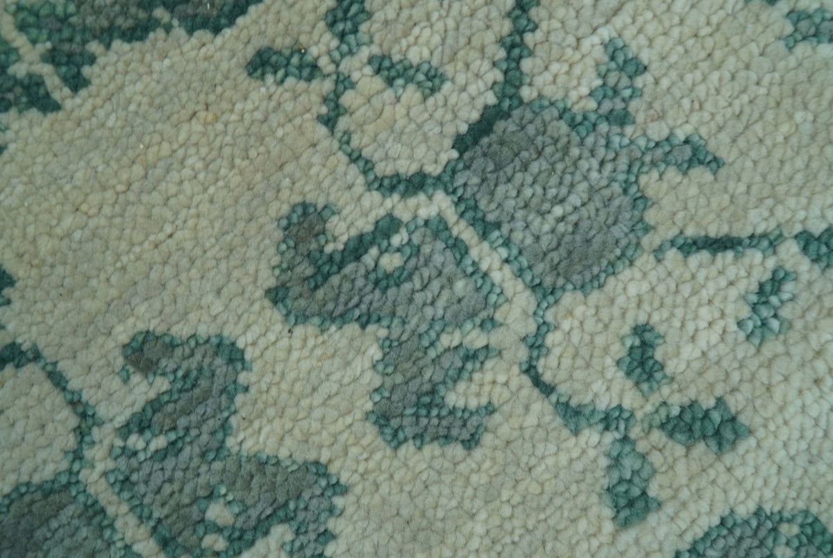 Custom Made Ivory And Gray Turkish Khotan Design Hand Knotted Wool Rug.
