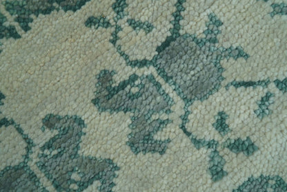Custom Made Ivory And Gray Turkish Khotan Design Hand Knotted Wool Rug.